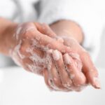 woman hand wash soap